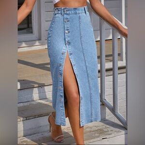 SHEIN Essnce Button Front Longline Denim Skirt